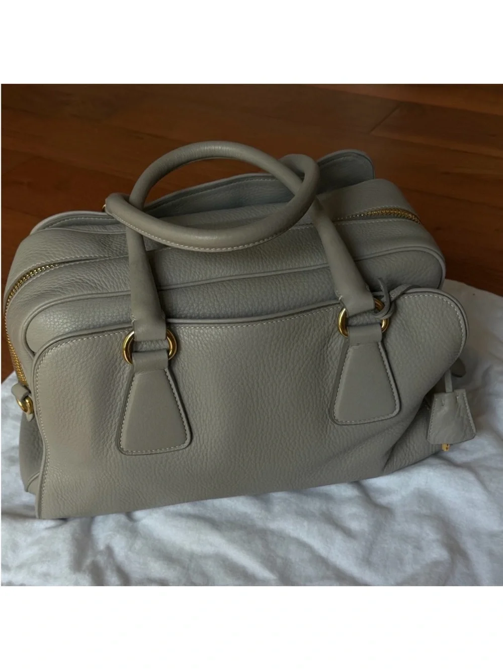 Prada Pebbled Leather Satchel in Light Gray